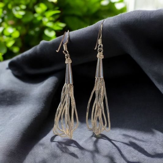 Aros largos de mostacilla de plata 950 gancho