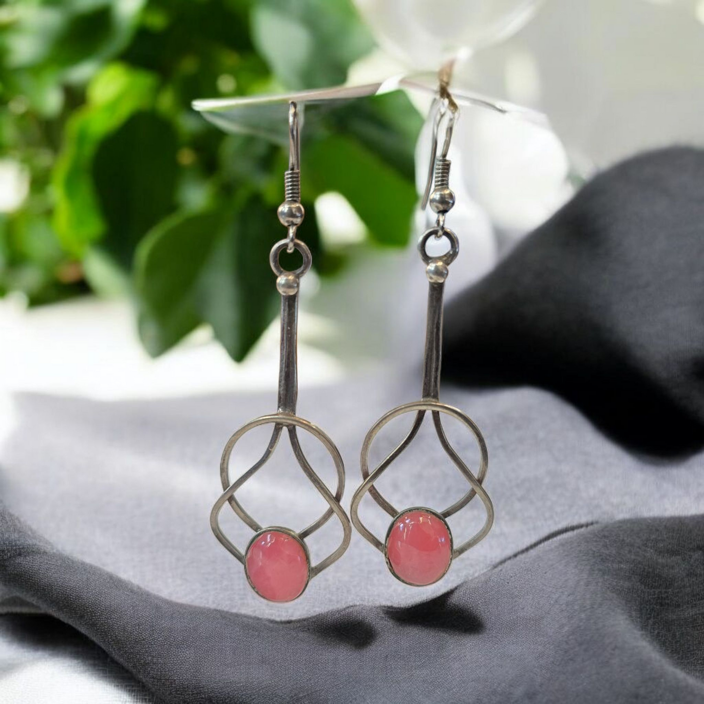 Aros colgantes Fiona de cuarzo fresa en plata 950 oscurecida