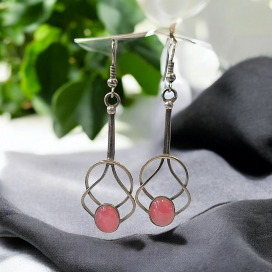 Aros colgantes Fiona de cuarzo fresa en plata 950 oscurecida