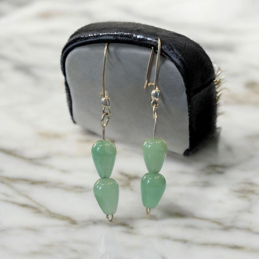 Aros doble Gota de plata y Aventurina