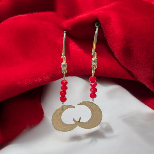 Aros Lunares de plata 950 con cristales rojos