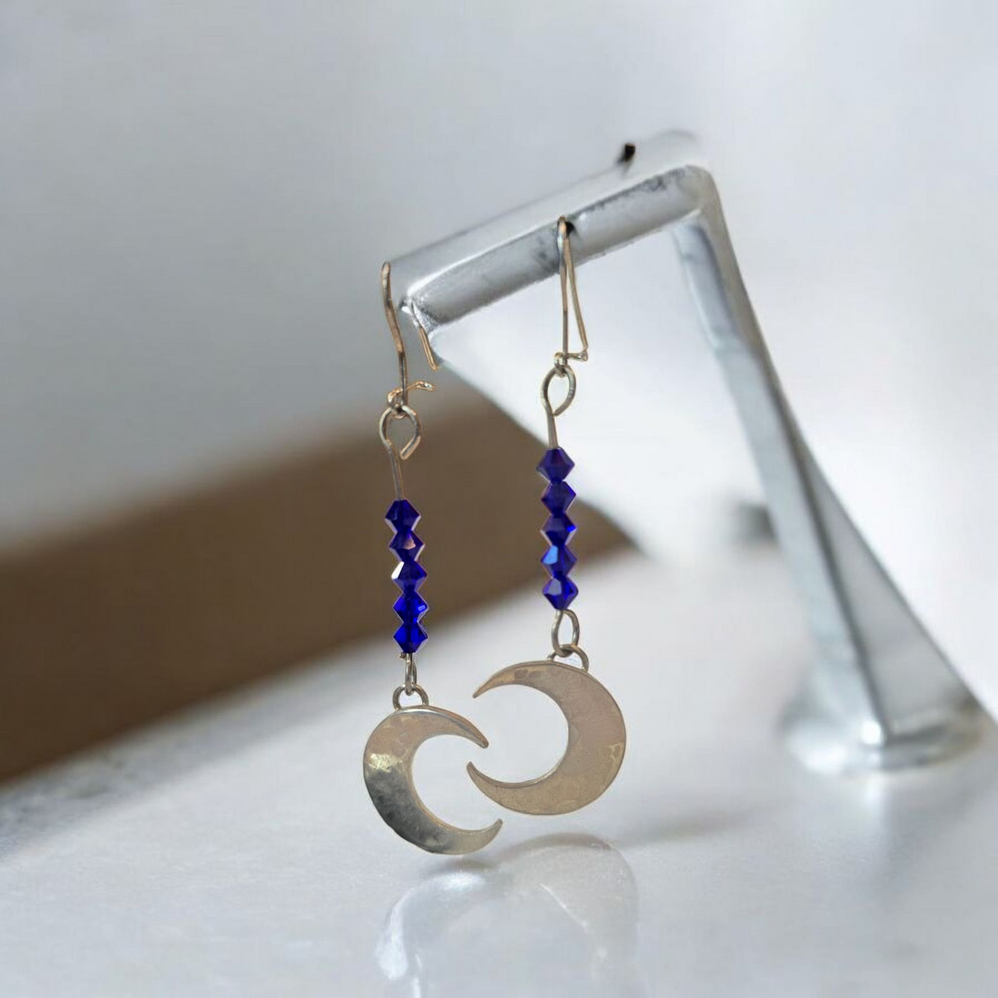 Aros Lunares de plata 950 con cristales azules