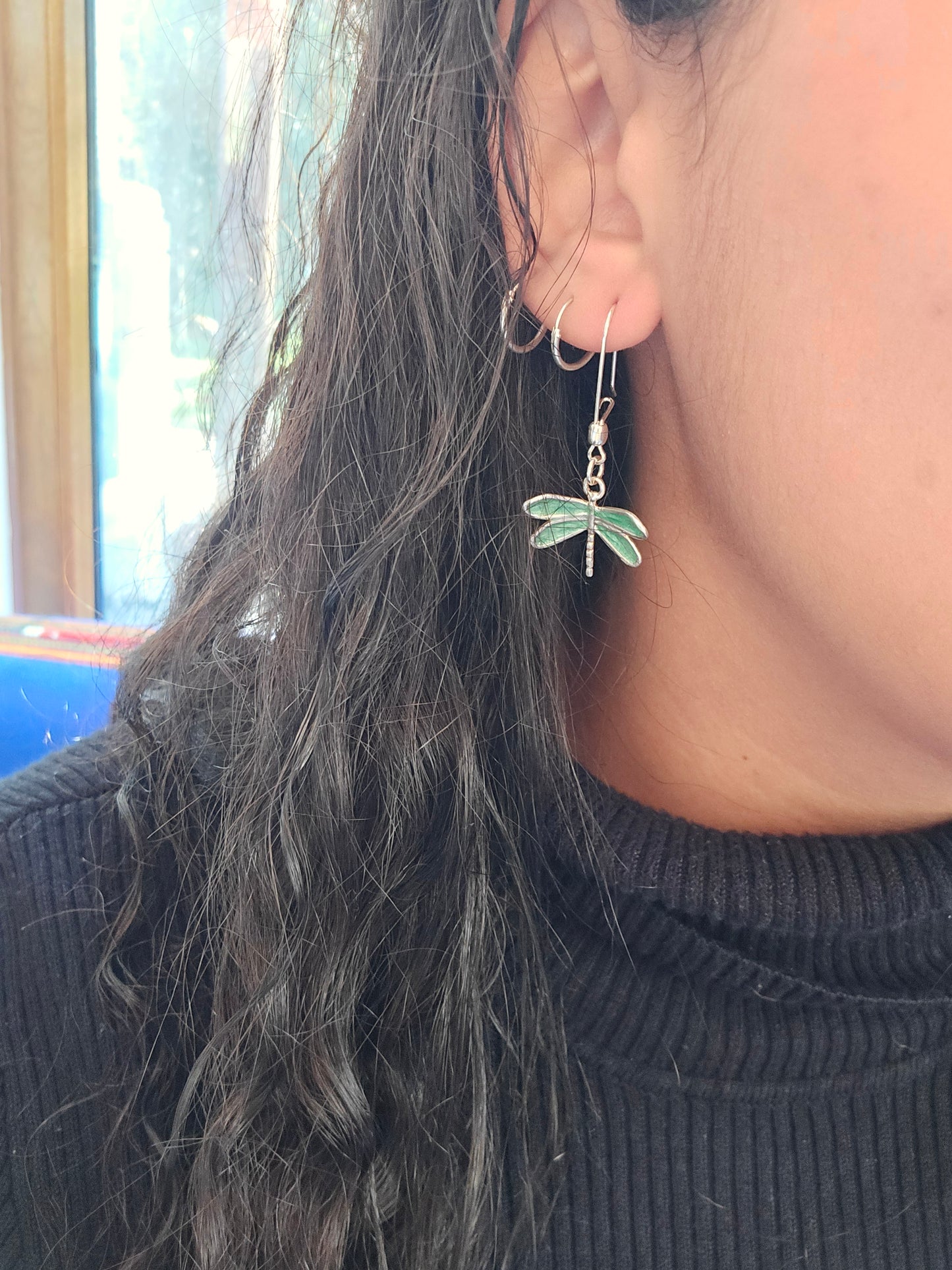 Libélula plata 950 gancho mediano encapsulada verde