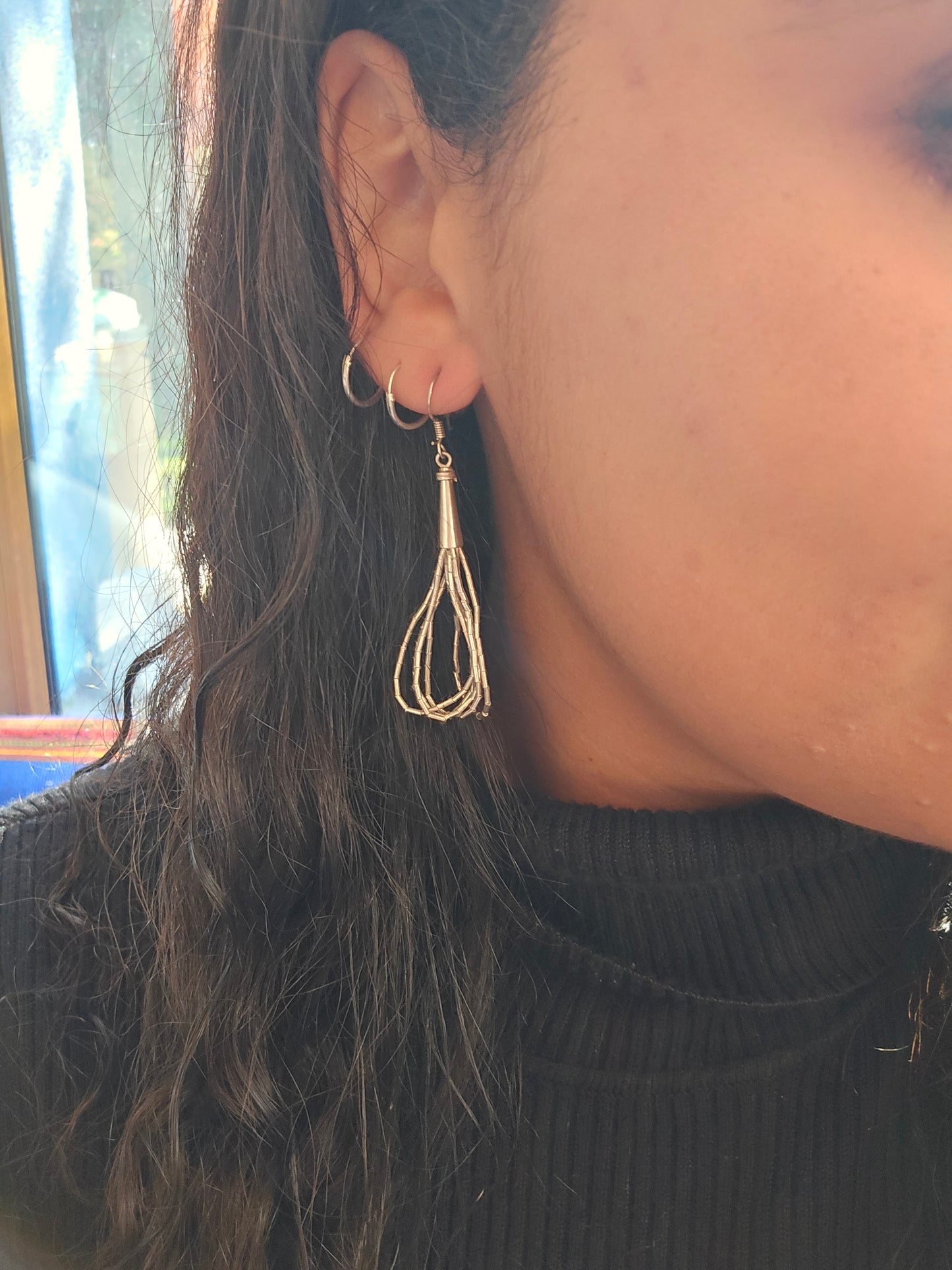 Aros largos de mostacilla de plata 950 gancho