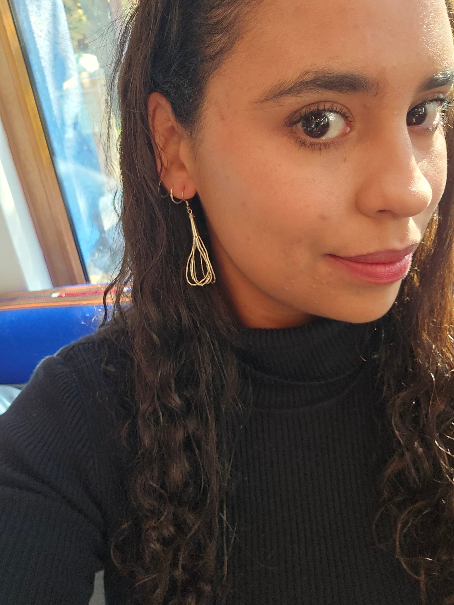 Aros largos de mostacilla de plata 950 gancho