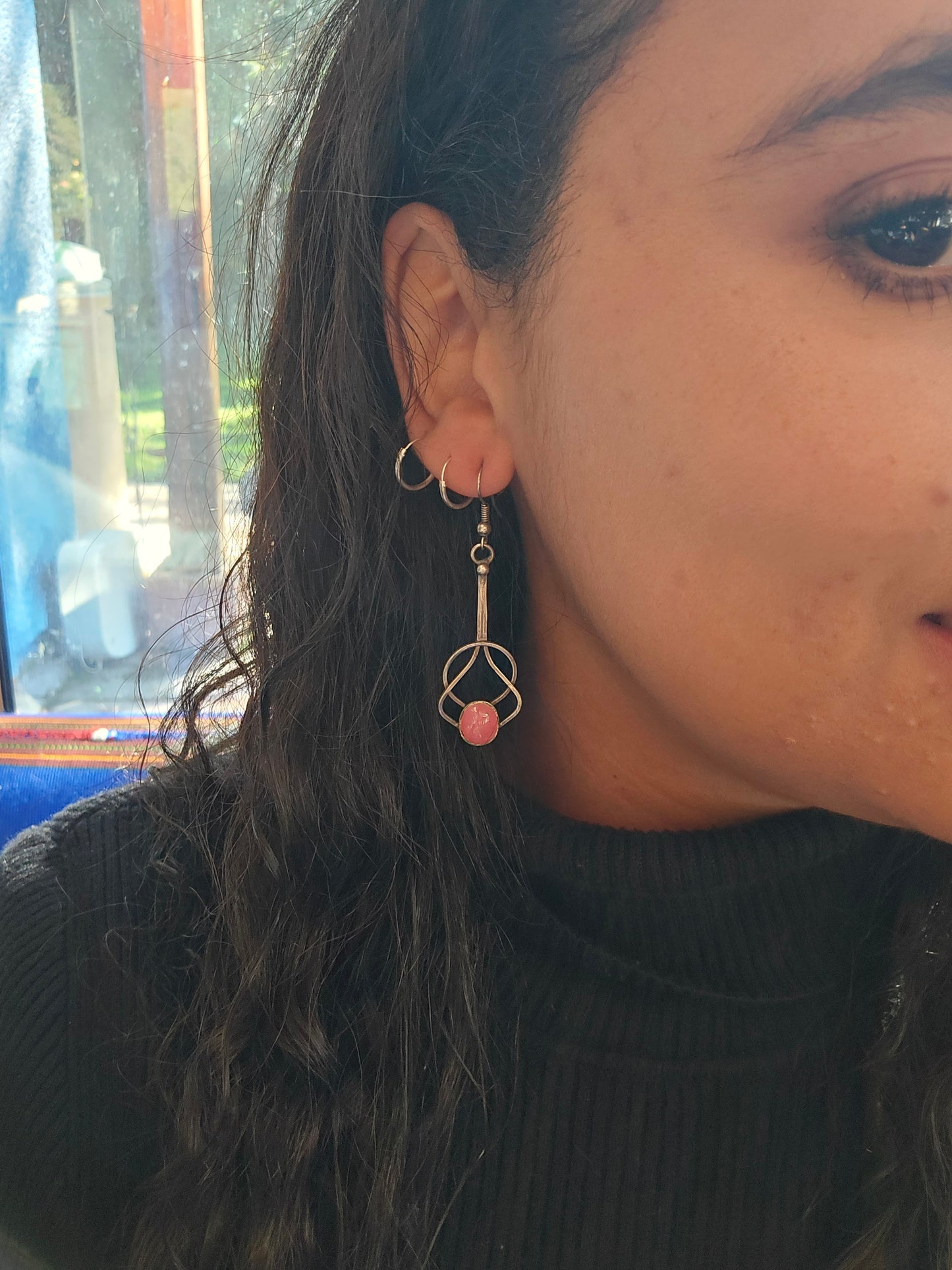 Aros colgantes Fiona de cuarzo fresa en plata 950 oscurecida