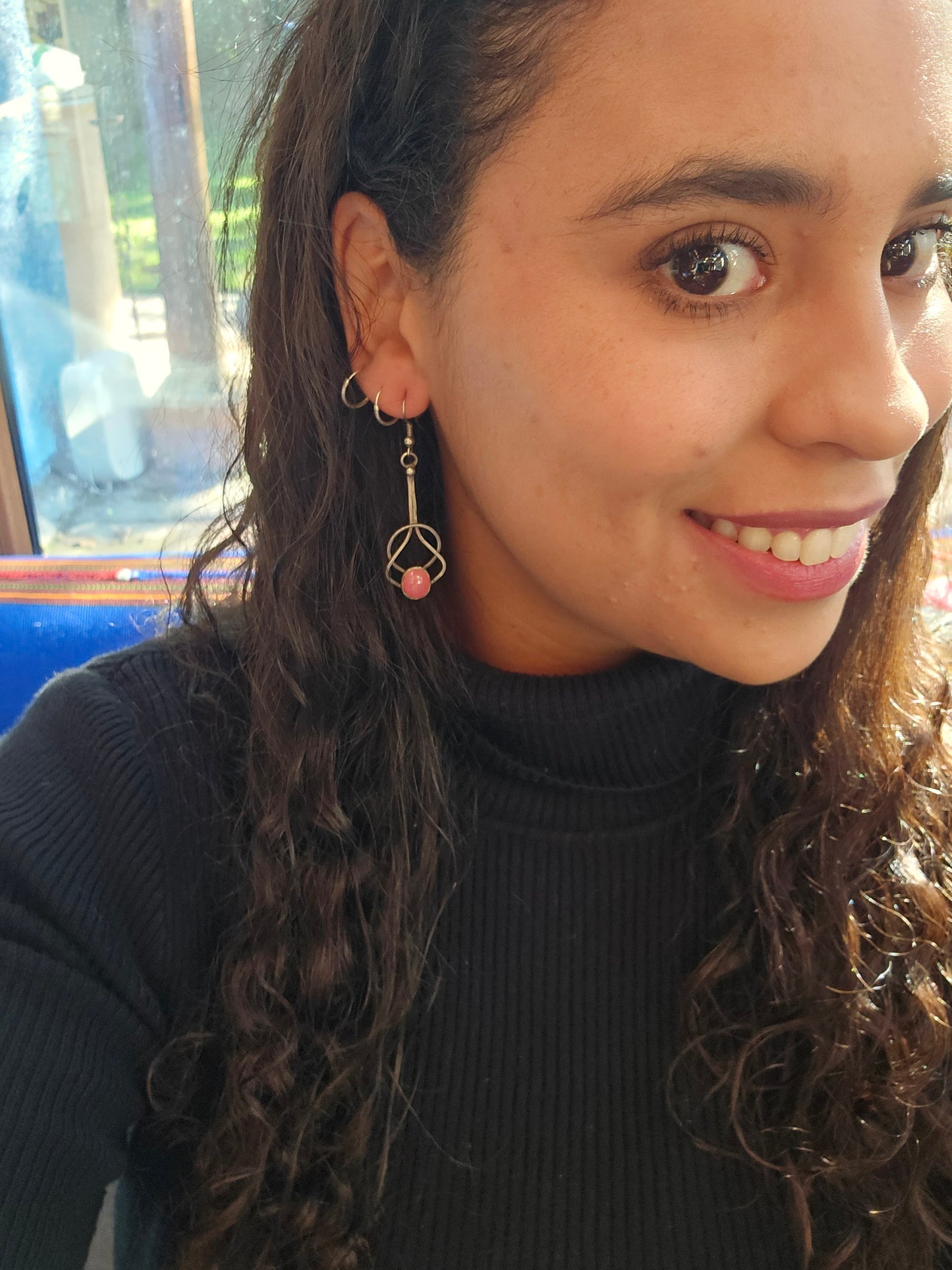 Aros colgantes Fiona de cuarzo fresa en plata 950 oscurecida