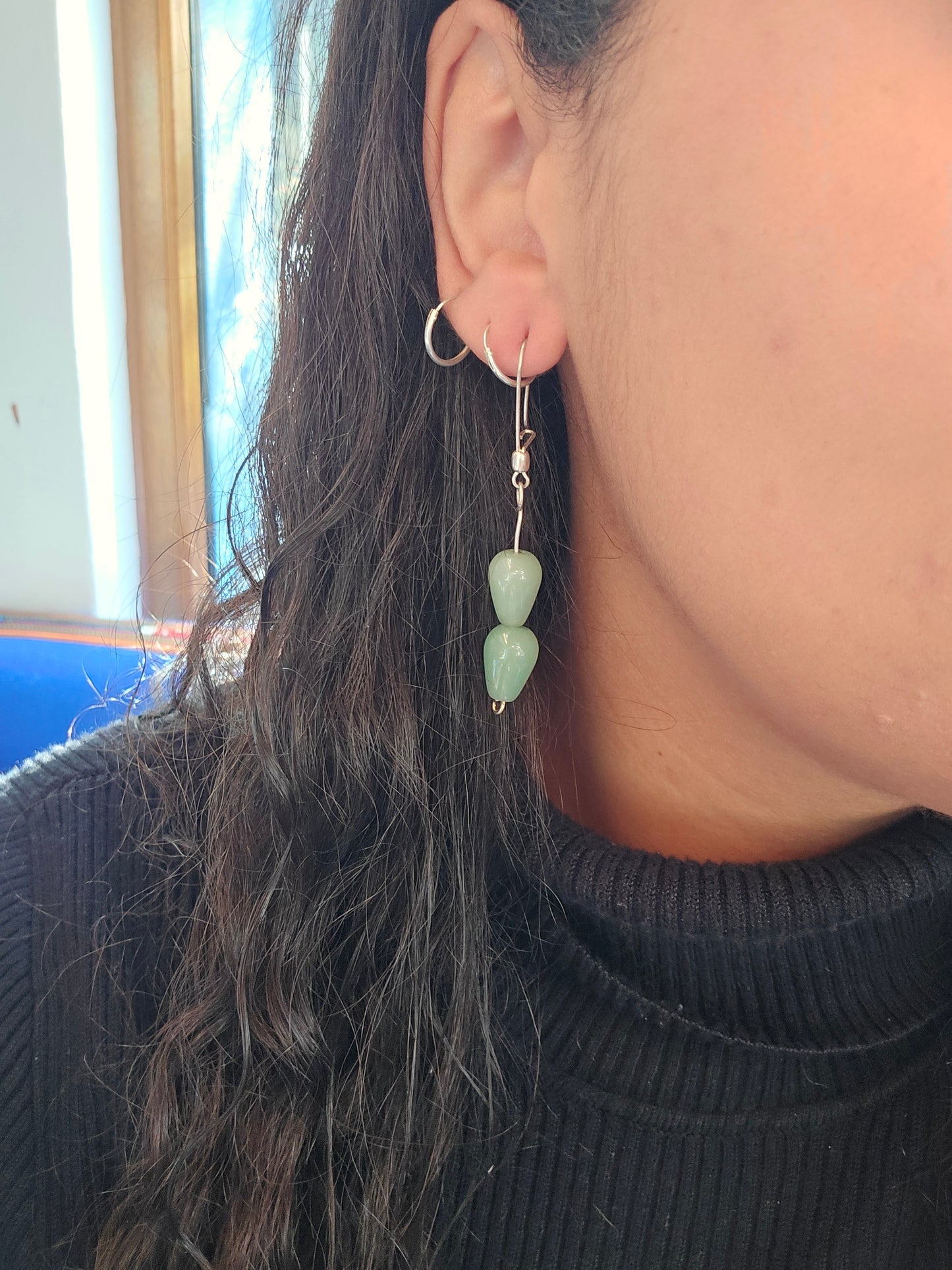 Aros doble Gota de plata y Aventurina