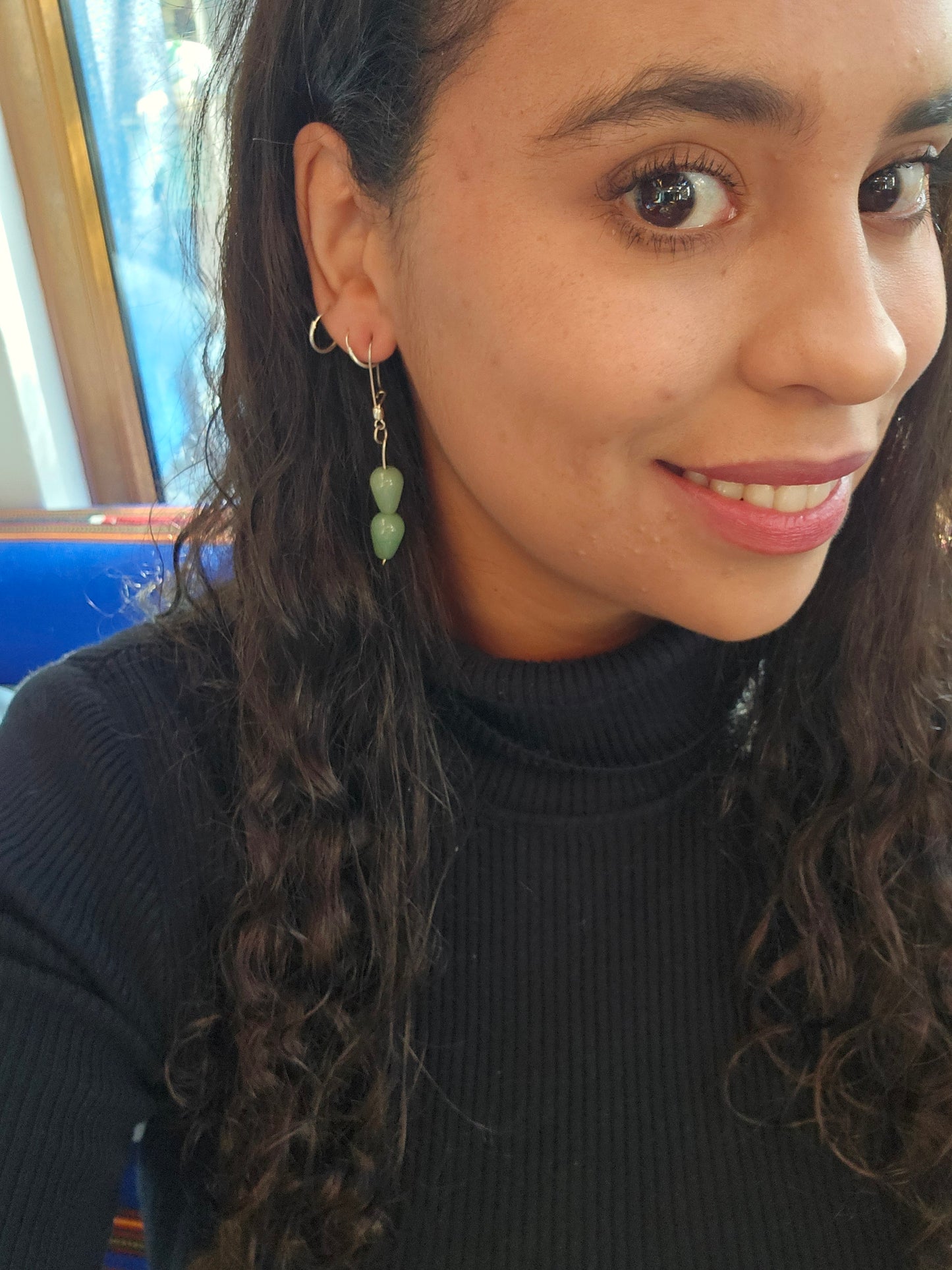 Aros doble Gota de plata y Aventurina