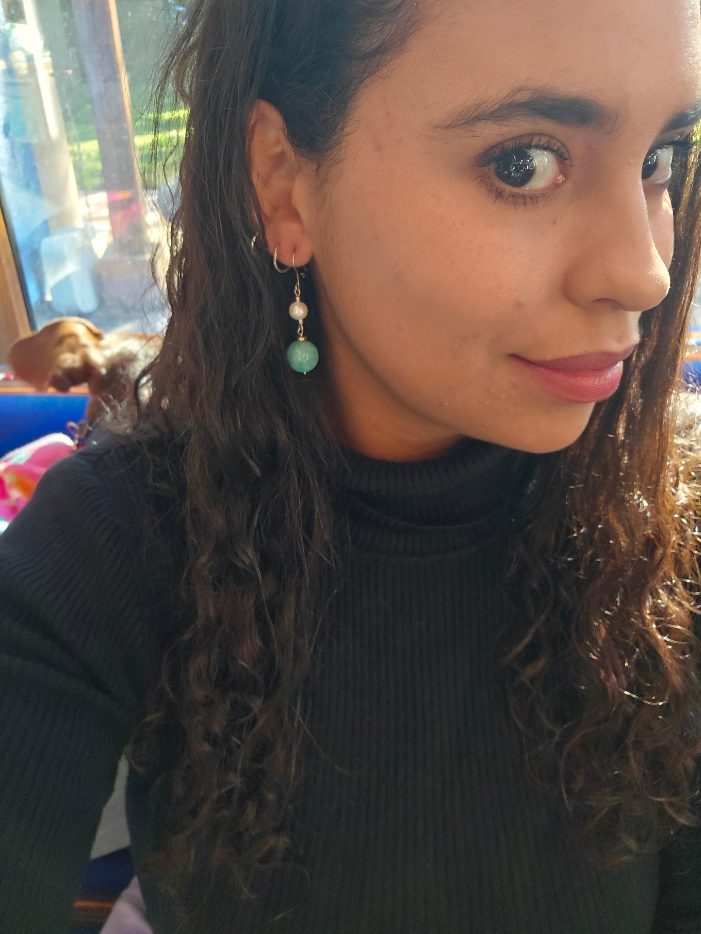 Aros esfera de plata, Amazonita y Perla de río