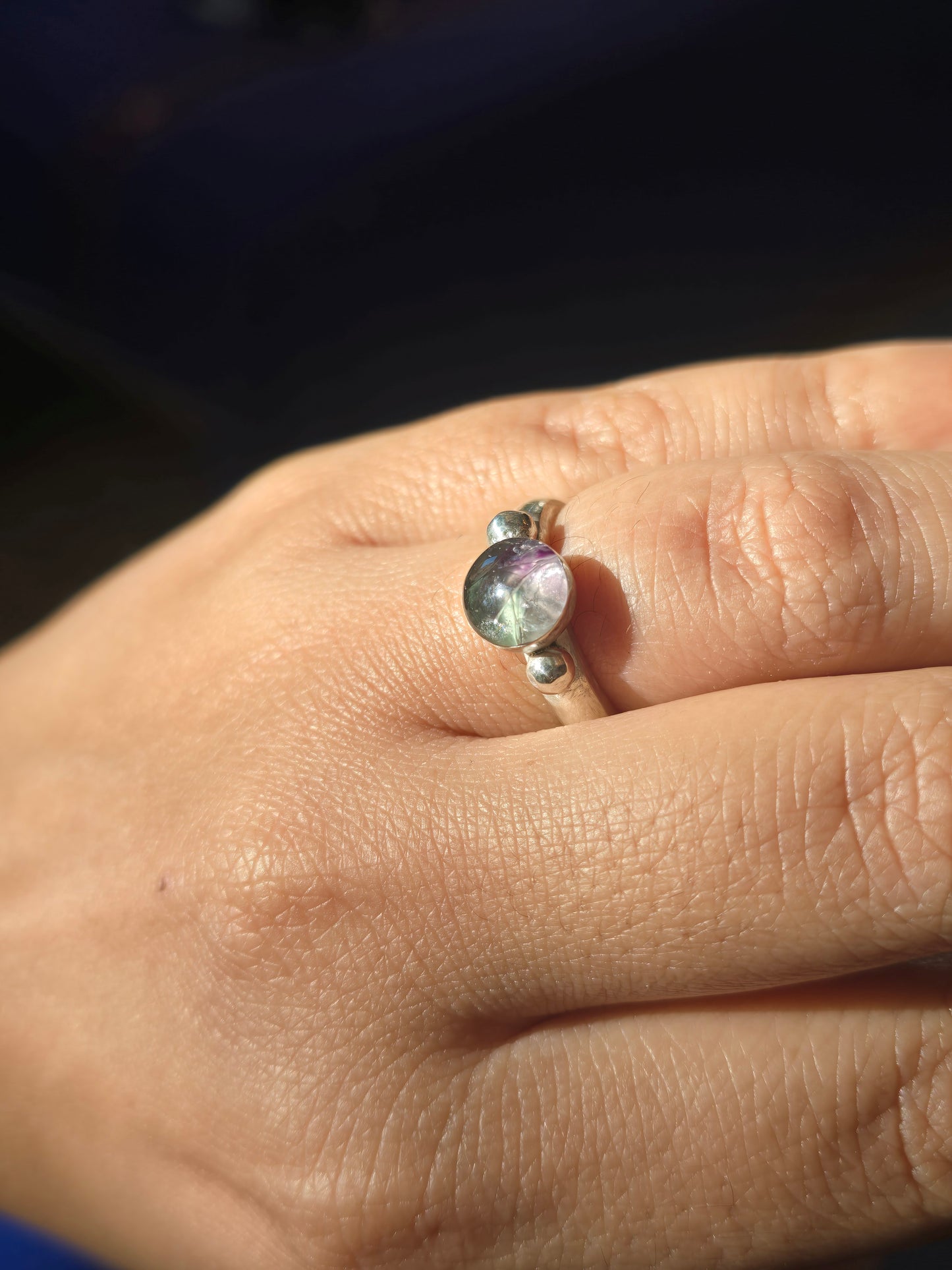 Anillo talla 13 colección Mar, Fluorita encapsulada en plata 950