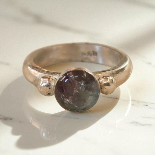 Anillo talla 13 colección Mar, Fluorita encapsulada en plata 950