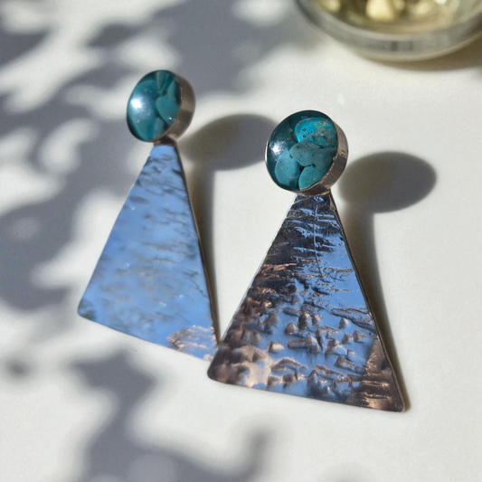 Top Back aros intercambiables GRANDES grande Top Turquesa en plata y Back Triangular en Alpaca