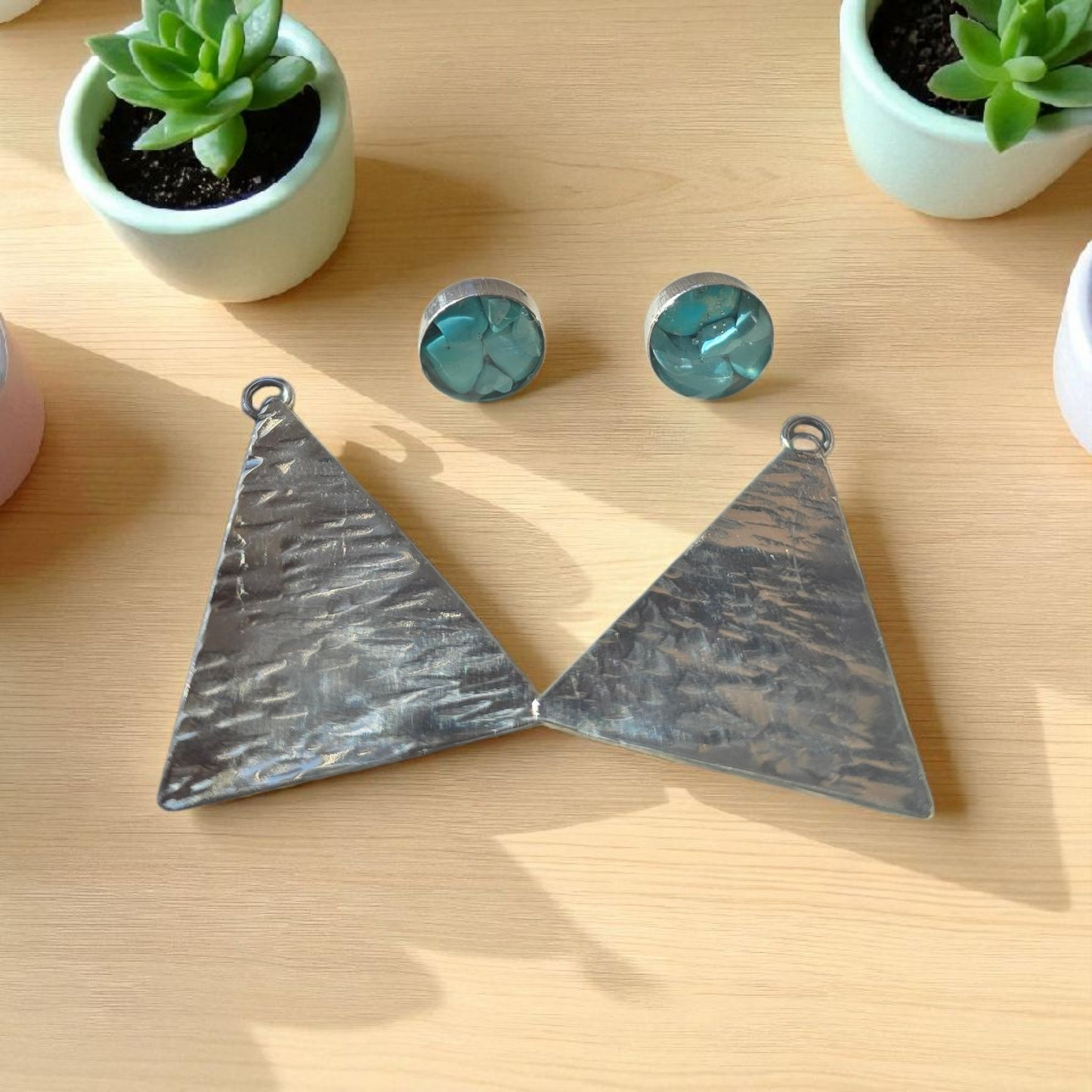 Top Back aros intercambiables GRANDES grande Top Turquesa en plata y Back Triangular en Alpaca