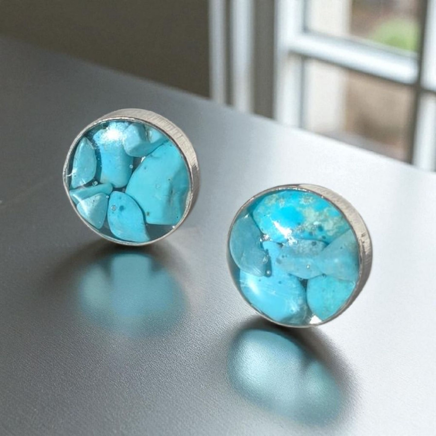 Top Back aros intercambiables GRANDES grande Top Turquesa en plata y Back Triangular en Alpaca