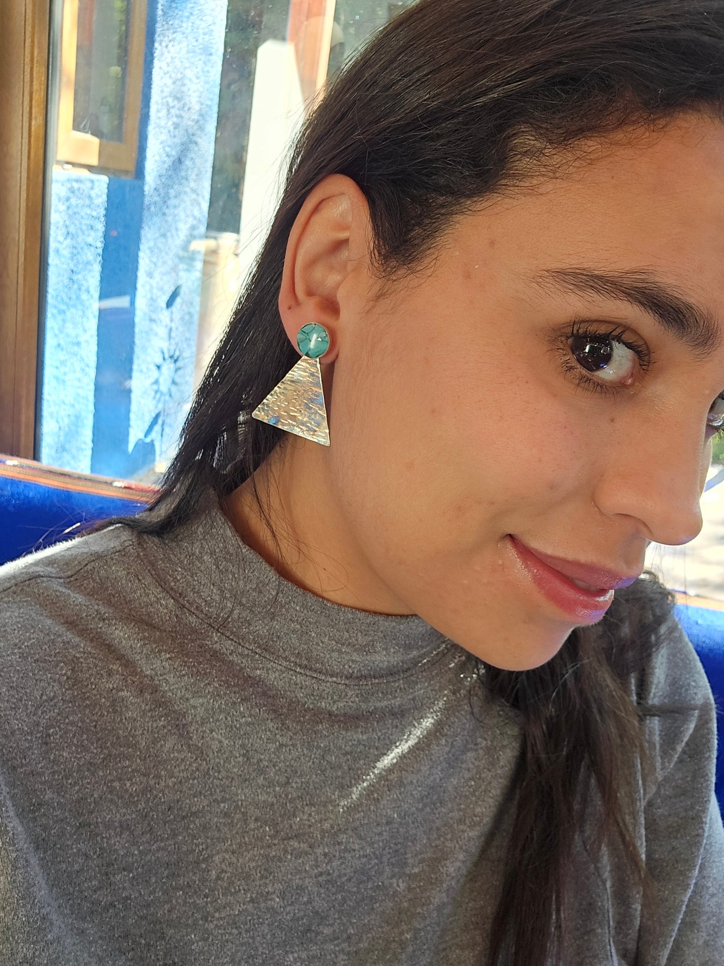 Top Back aros intercambiables GRANDES grande Top Turquesa en plata y Back Triangular en Alpaca