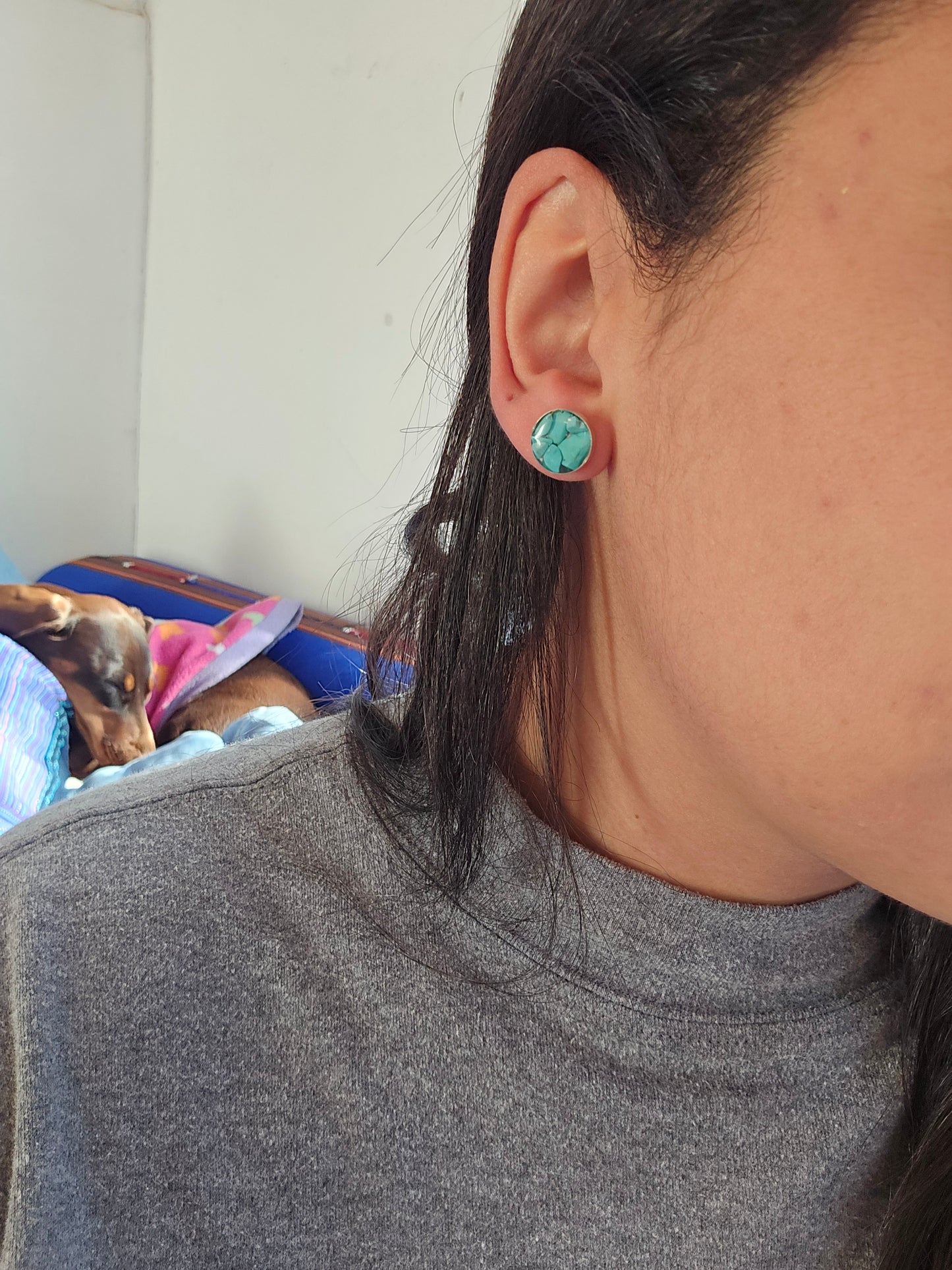 Top Back aros intercambiables GRANDES grande Top Turquesa en plata y Back Triangular en Alpaca