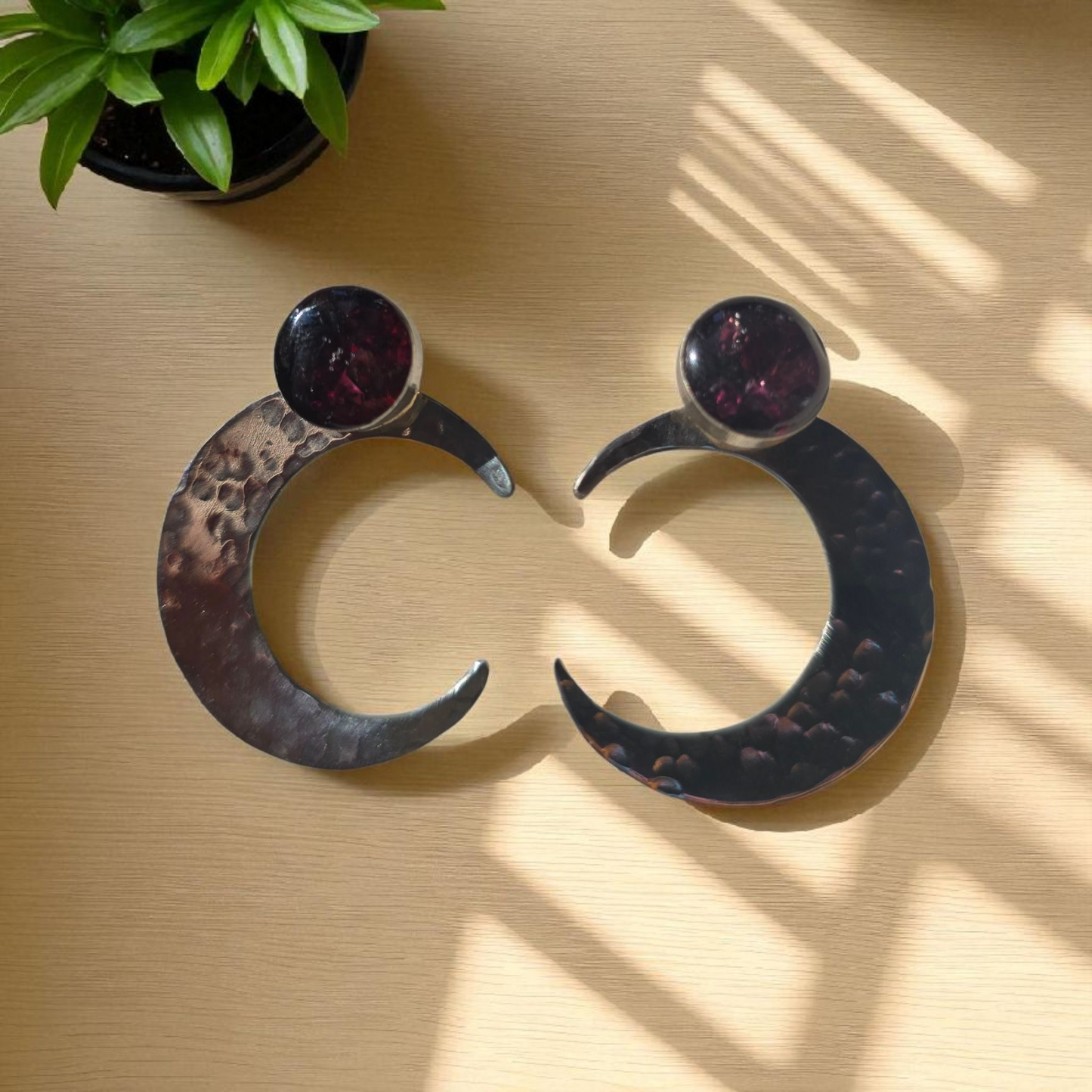 Top Back aros intercambiables GRANDES grande Top Granate en plata y Back Luna en Alpaca