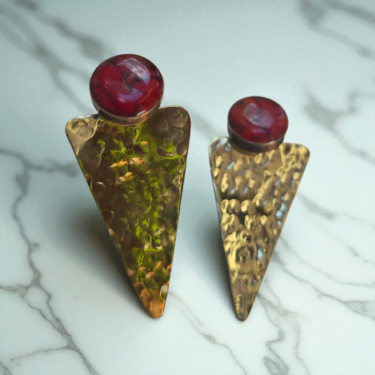 Top Back aros intercambiables GRANDES grande Top coral en plata y Back triangulo en Bronce