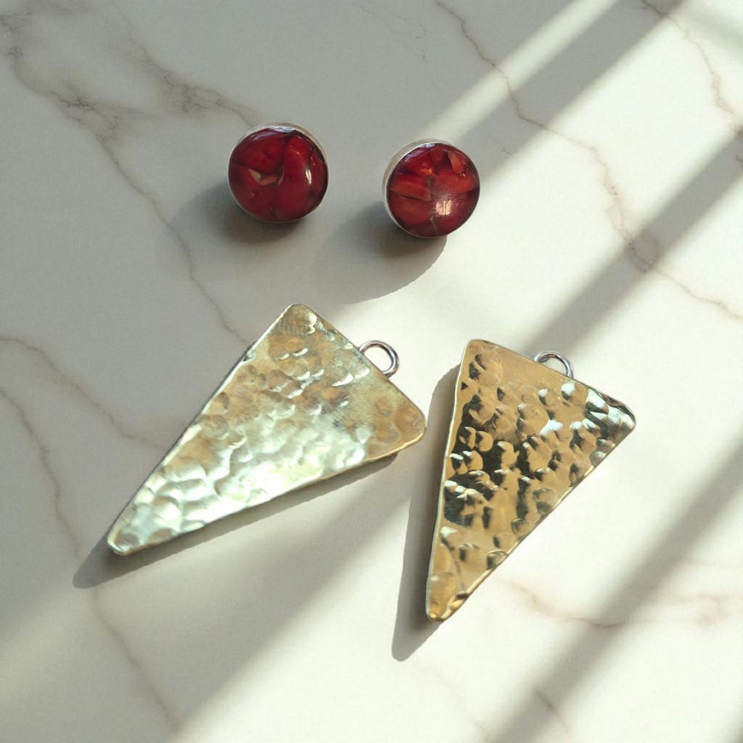 Top Back aros intercambiables GRANDES grande Top coral en plata y Back triangulo en Bronce