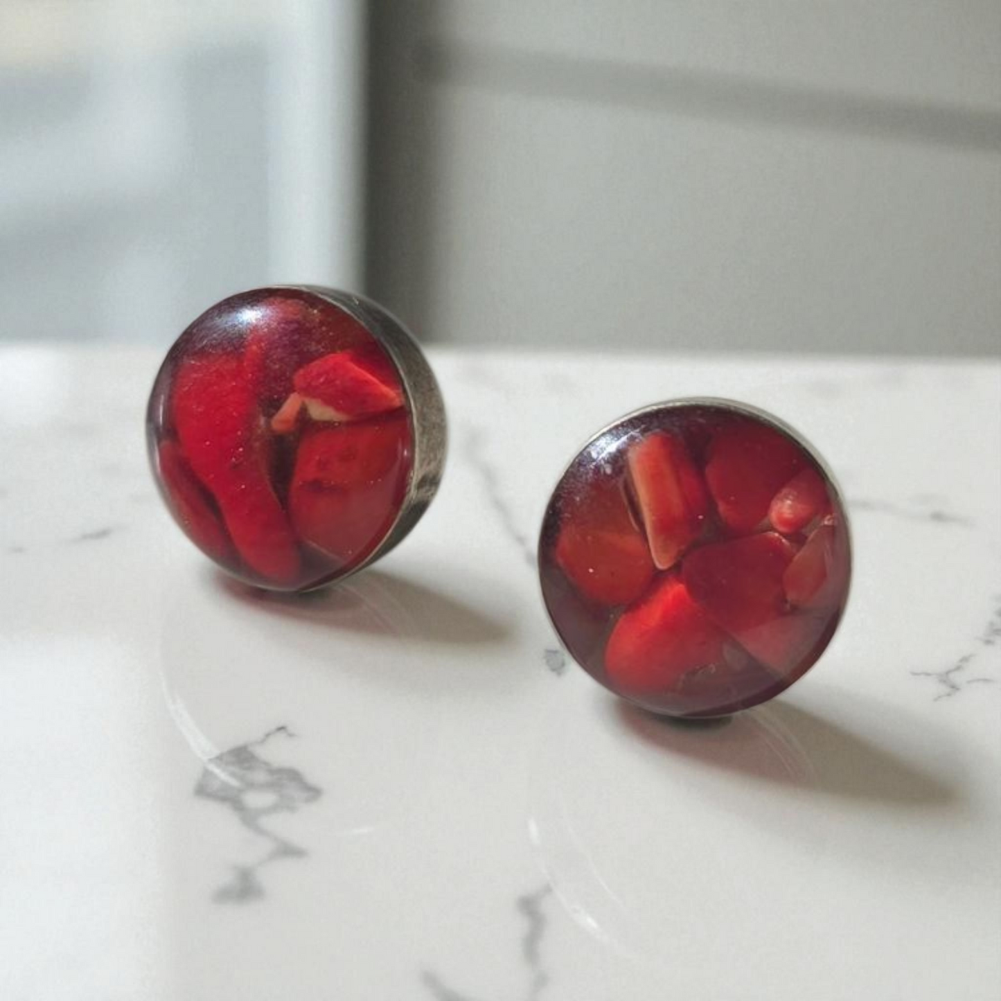 Top Back aros intercambiables GRANDES grande Top coral en plata y Back triangulo en Bronce