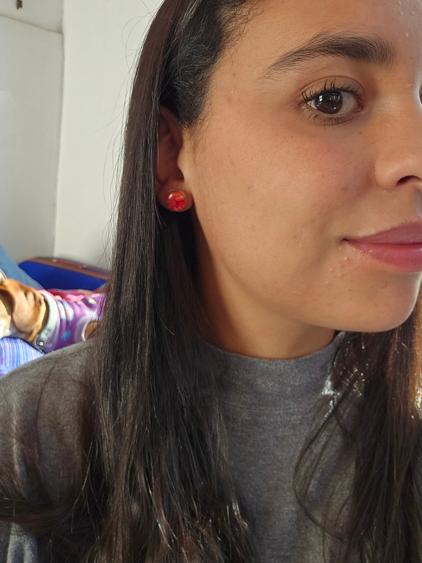 Top Back aros intercambiables GRANDES grande Top coral en plata y Back triangulo en Bronce