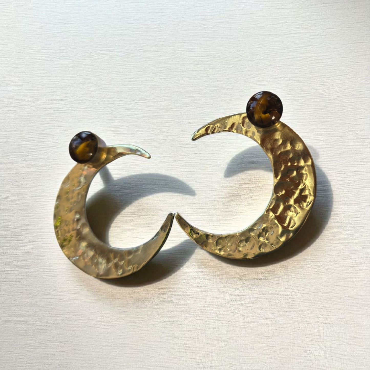 Top Back aros intercambiables GRANDES grande Top Ojo de Tigre en plata y Back Luna en Bronce