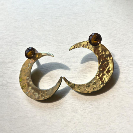 Top Back aros intercambiables GRANDES grande Top Ojo de Tigre en plata y Back Luna en Bronce