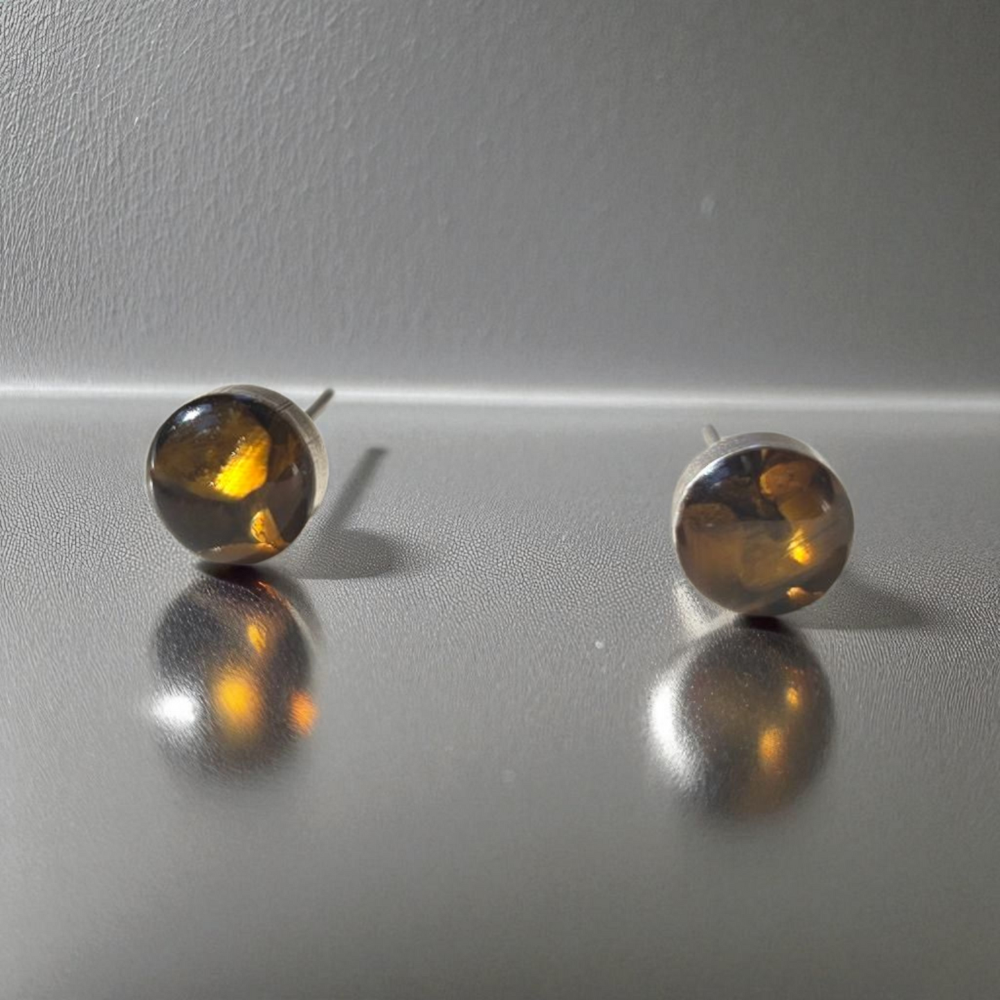 Top Back aros intercambiables GRANDES grande Top Ojo de Tigre en plata y Back Luna en Bronce