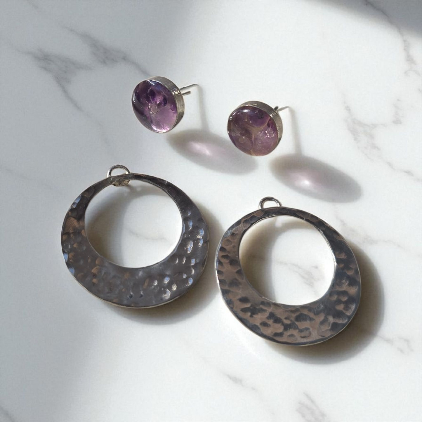 Top Back aros intercambiables GRANDES grande Top Amatista en plata y Back Infinito en Alpaca