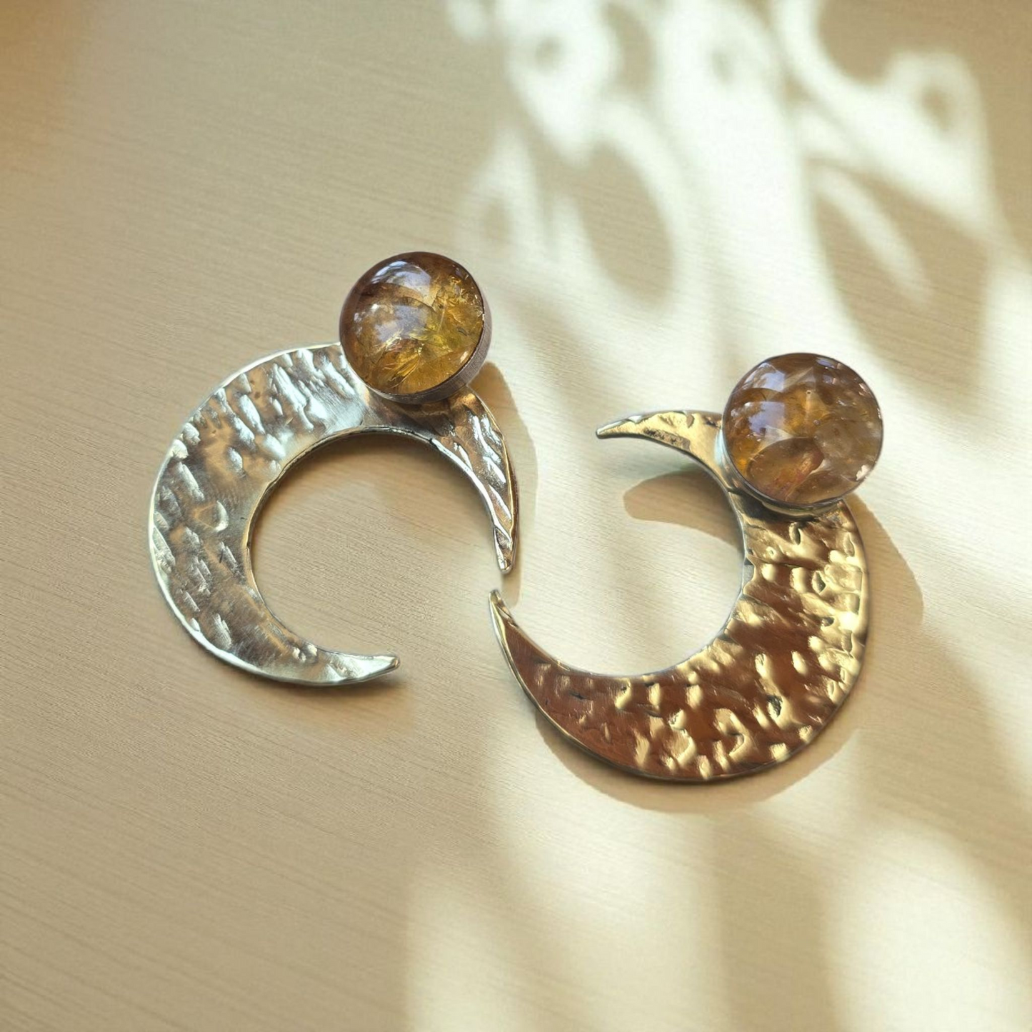 Top Back aros intercambiables GRANDES grande Top Turmalina en plata y Back Luna en Bronce