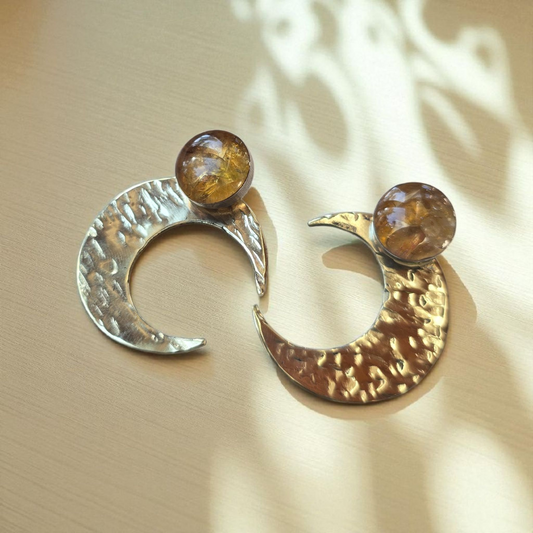 Top Back aros intercambiables GRANDES grande Top Turmalina en plata y Back Luna en Bronce