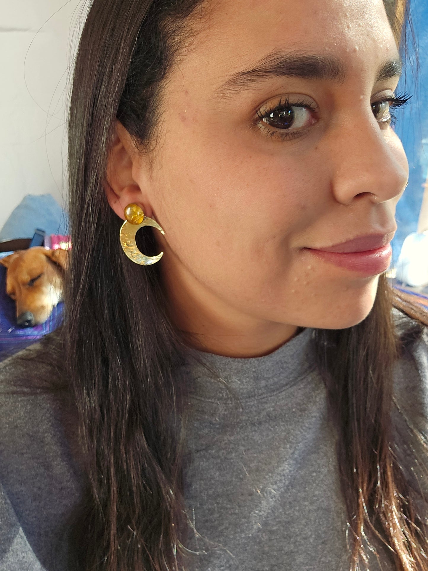 Top Back aros intercambiables GRANDES grande Top Turmalina en plata y Back Luna en Bronce