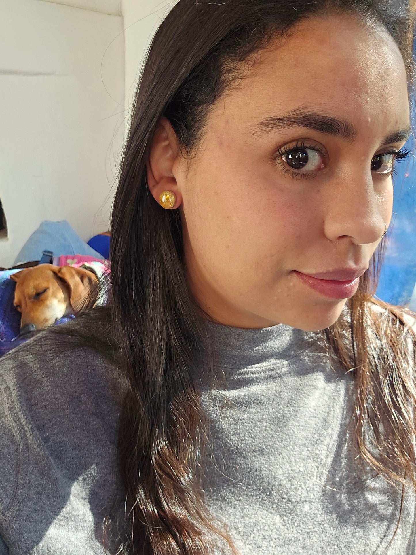 Top Back aros intercambiables GRANDES grande Top Turmalina en plata y Back Luna en Bronce