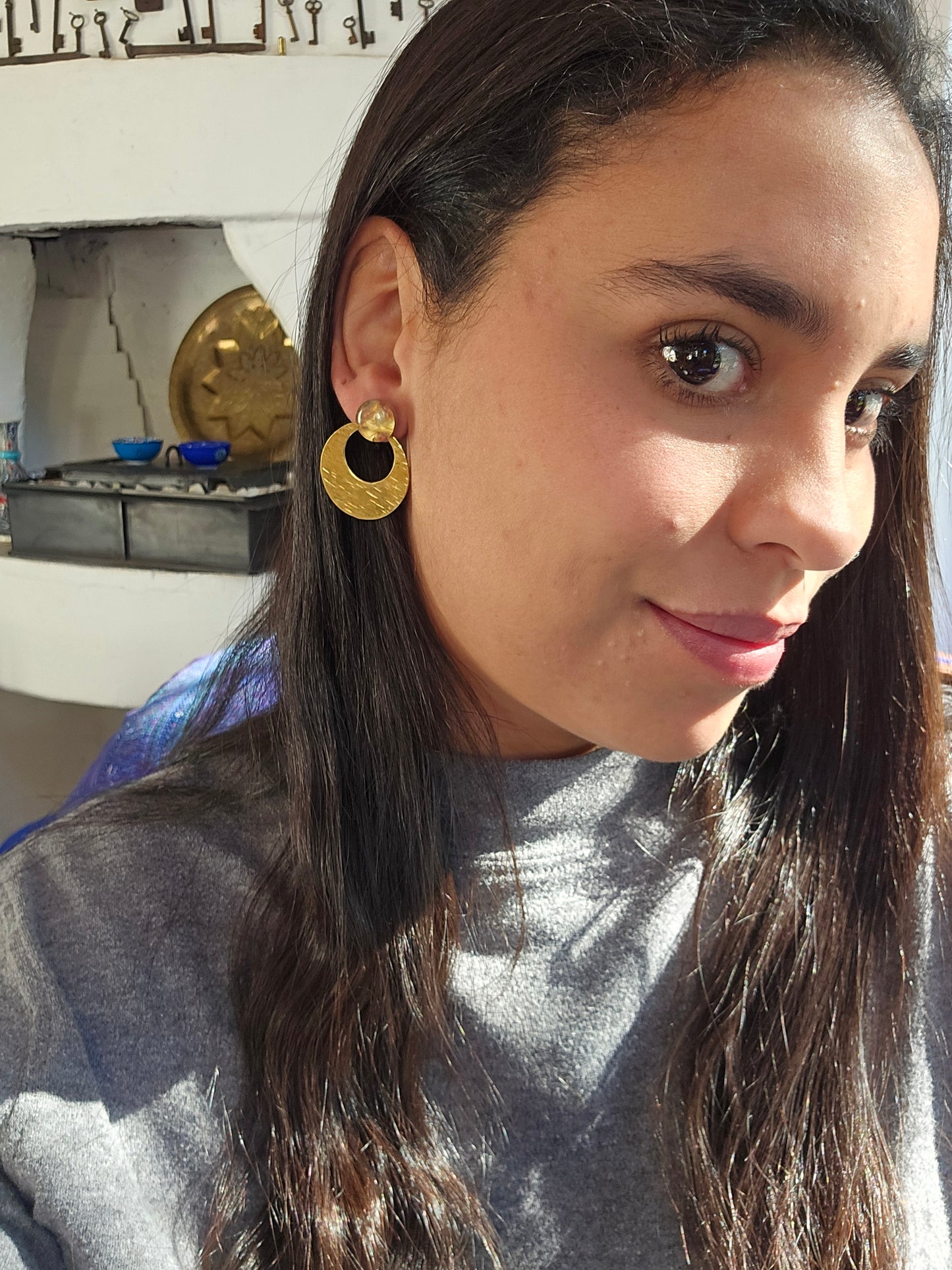 Top Back aros intercambiables GRANDES grande Top Turmalina en plata y Back infinito en Bronce