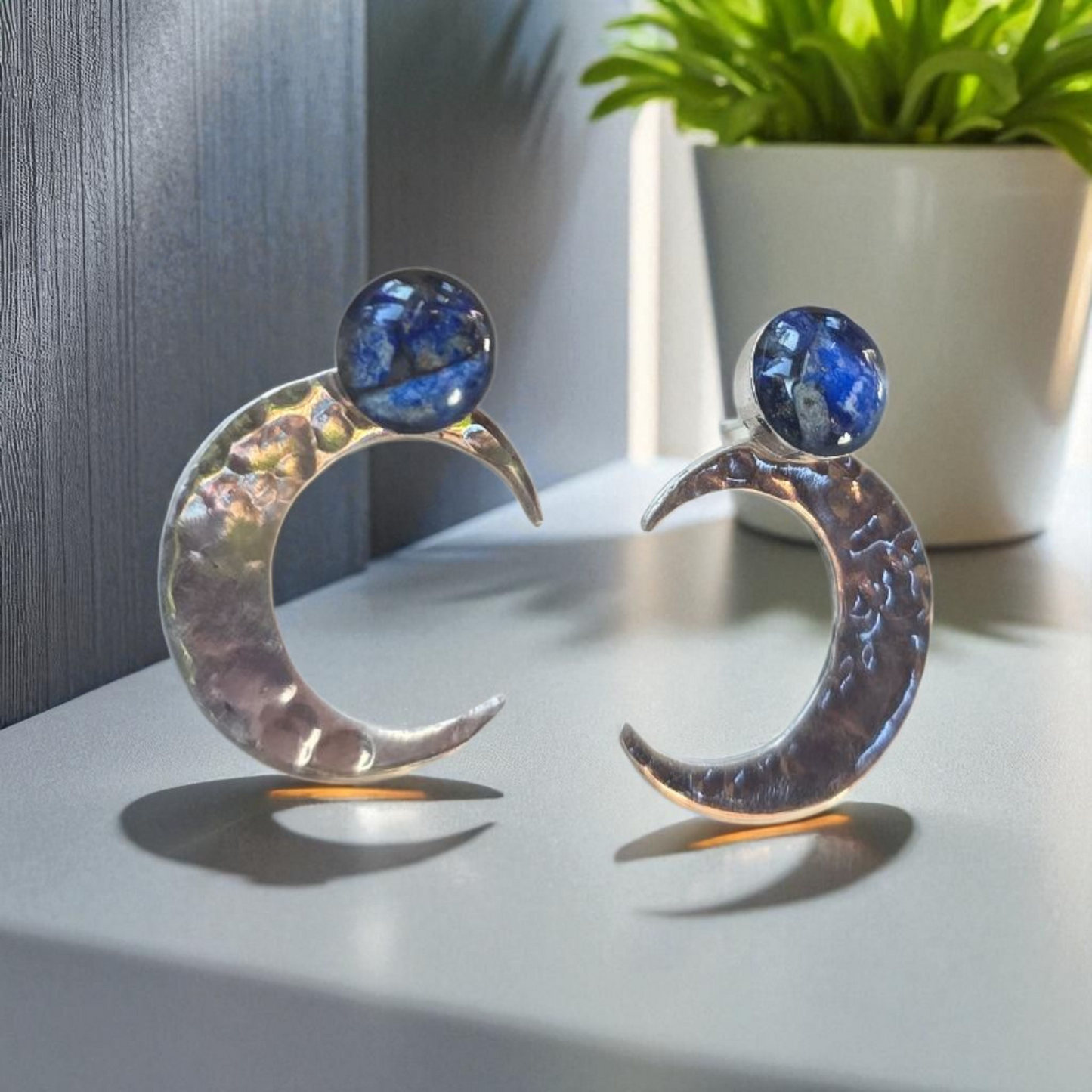 Top Back aros intercambiables PEQUEÑOS grande Lapislázuli y Back Luna pequeño plata 950