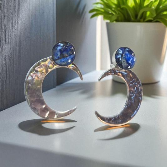 Top Back aros intercambiables PEQUEÑOS grande Lapislázuli y Back Luna pequeño plata 950