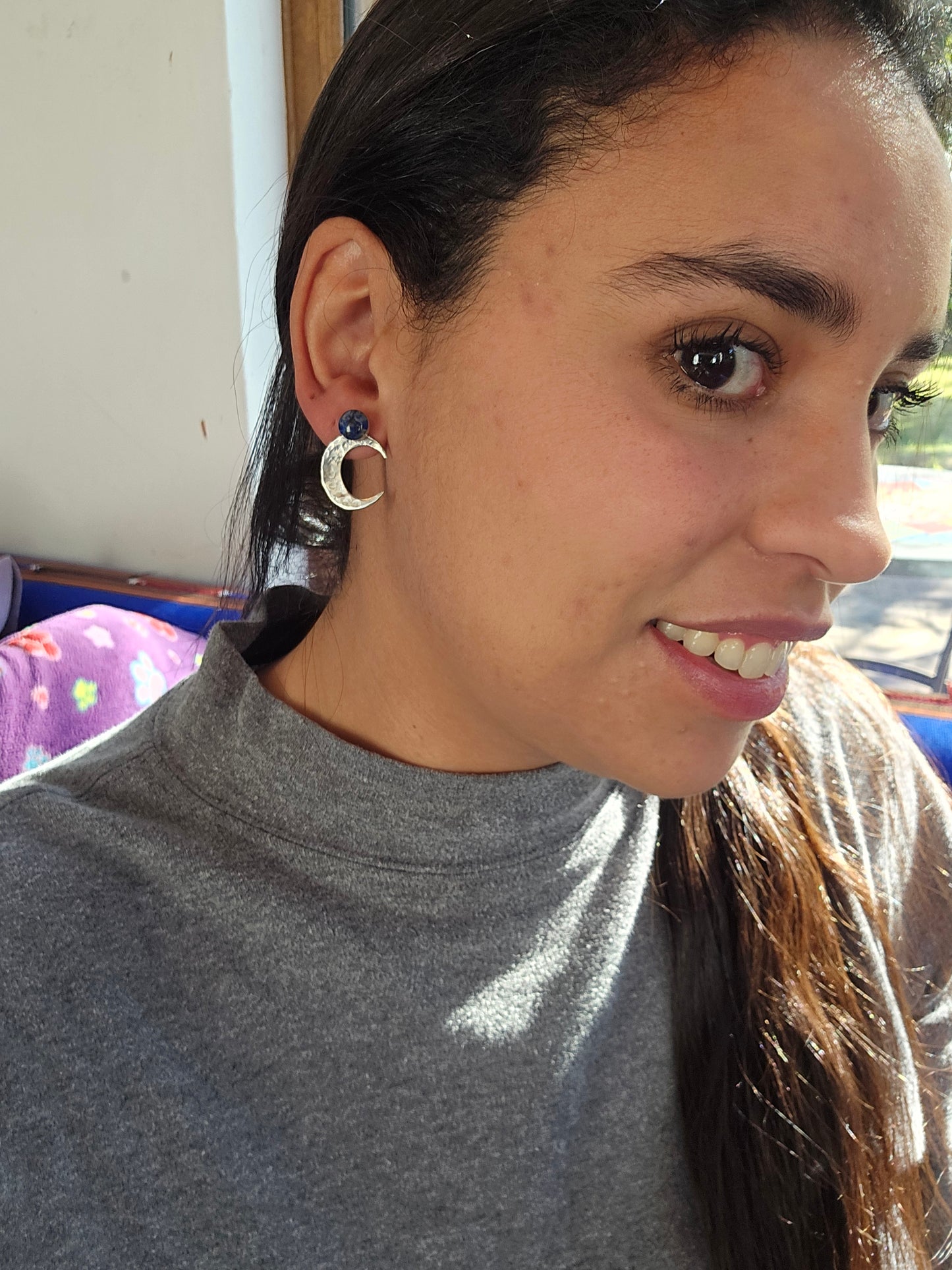 Top Back aros intercambiables PEQUEÑOS grande Lapislázuli y Back Luna pequeño plata 950