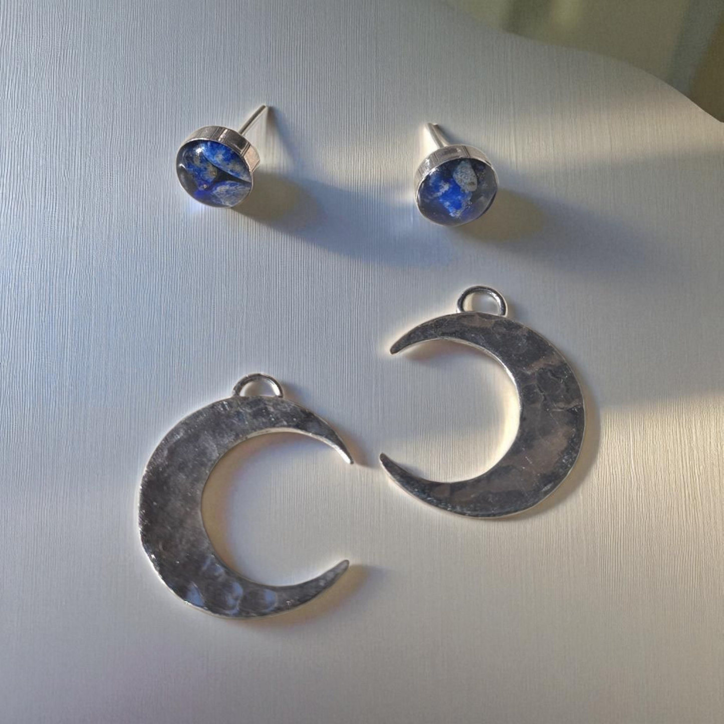 Top Back aros intercambiables PEQUEÑOS grande Lapislázuli y Back Luna pequeño plata 950