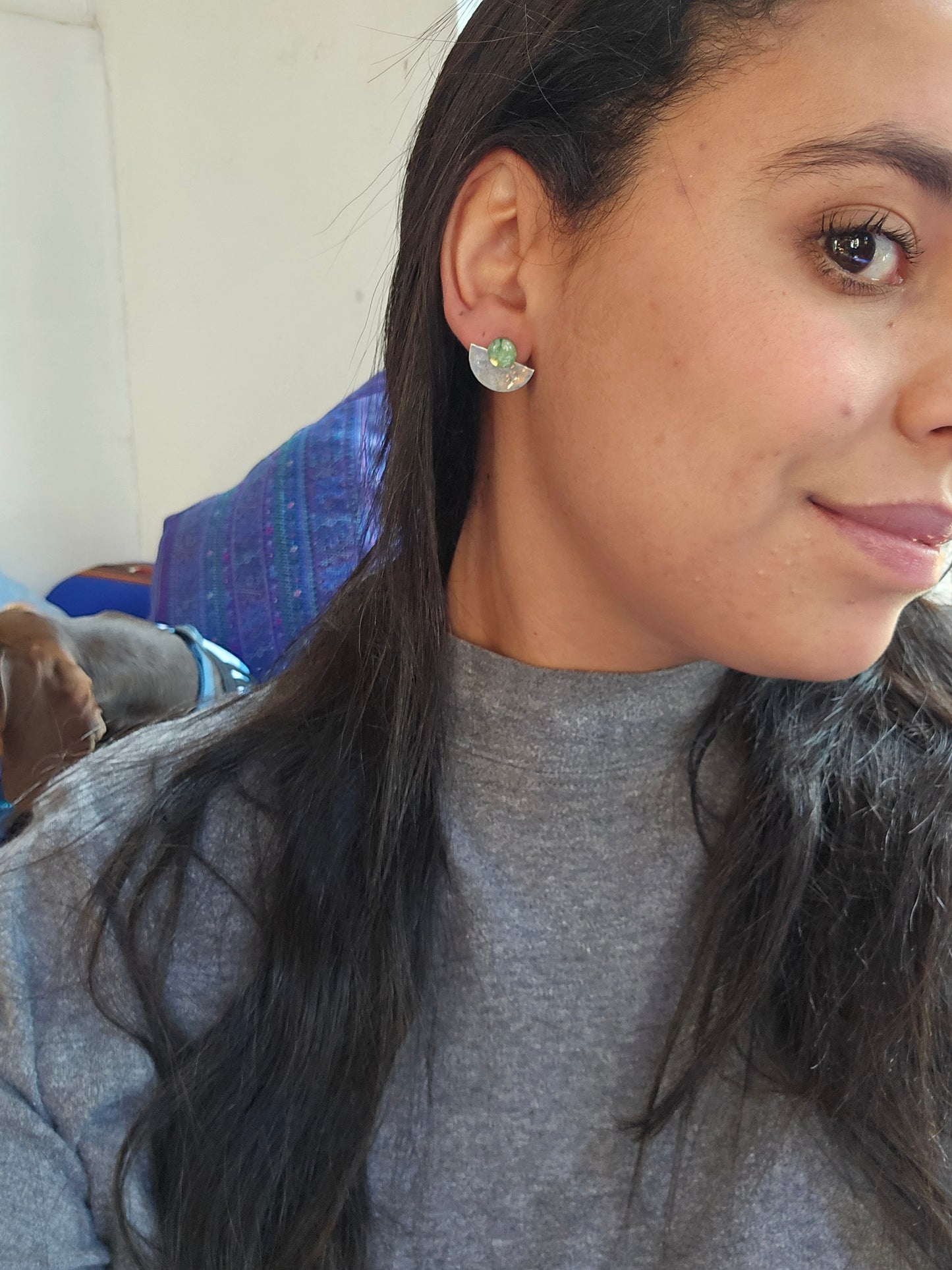 Top Back aros intercambiables PEQUEÑOS Top Amazonita y Back medio circulo plata 950