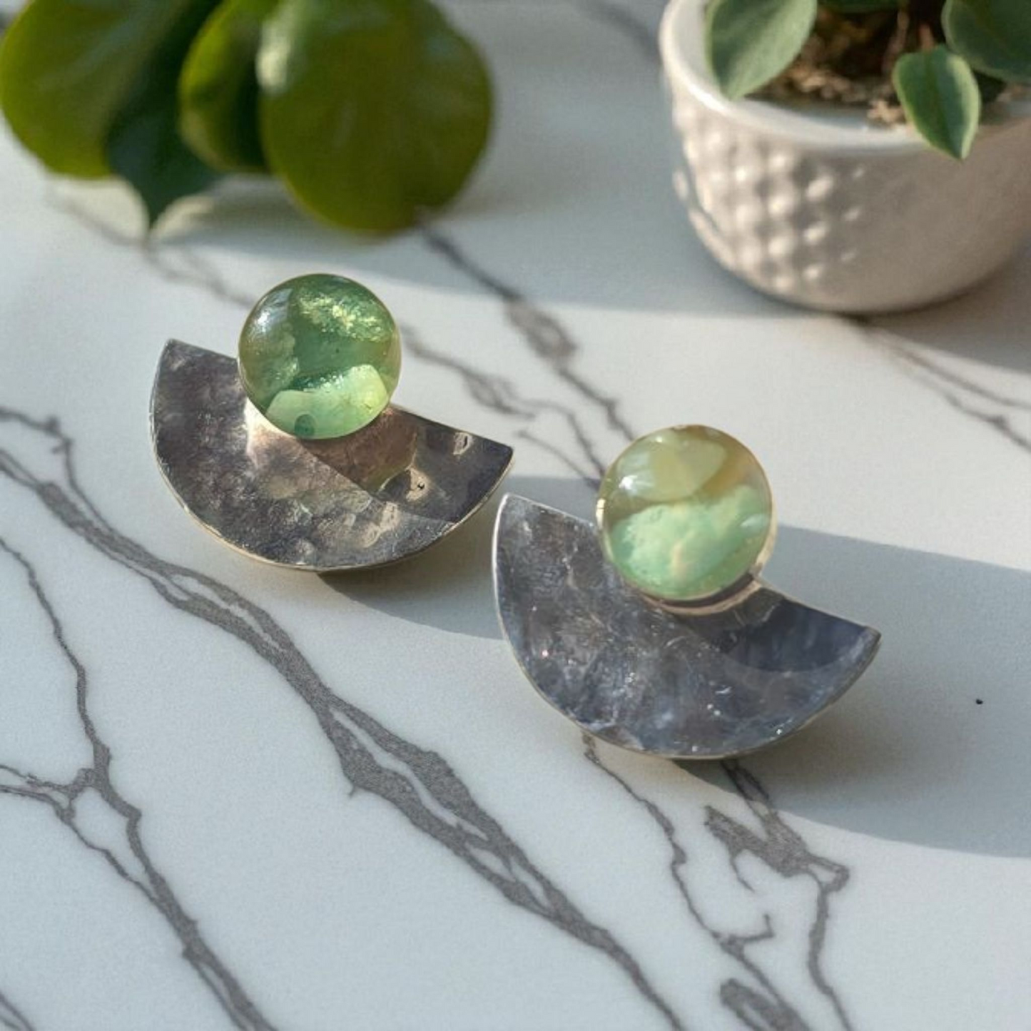 Top Back aros intercambiables PEQUEÑOS Top Amazonita y Back medio circulo plata 950