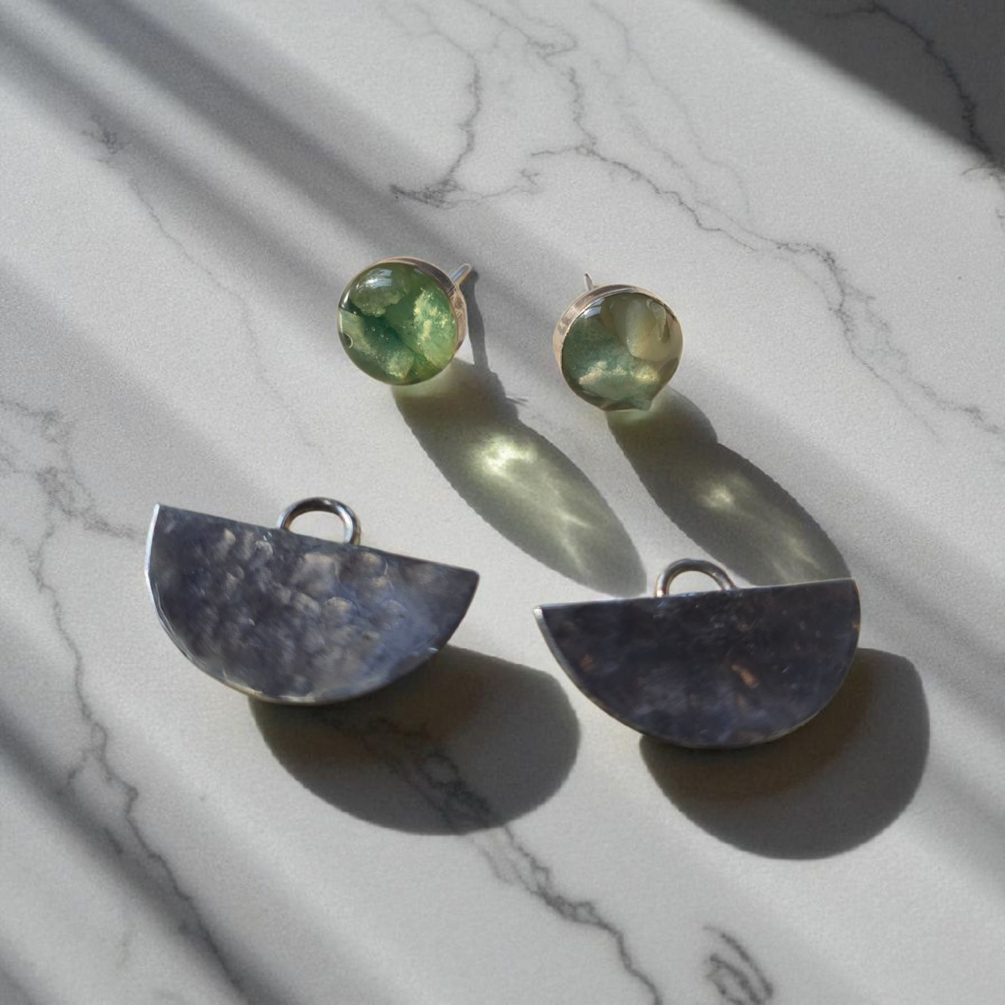 Top Back aros intercambiables PEQUEÑOS Top Amazonita y Back medio circulo plata 950