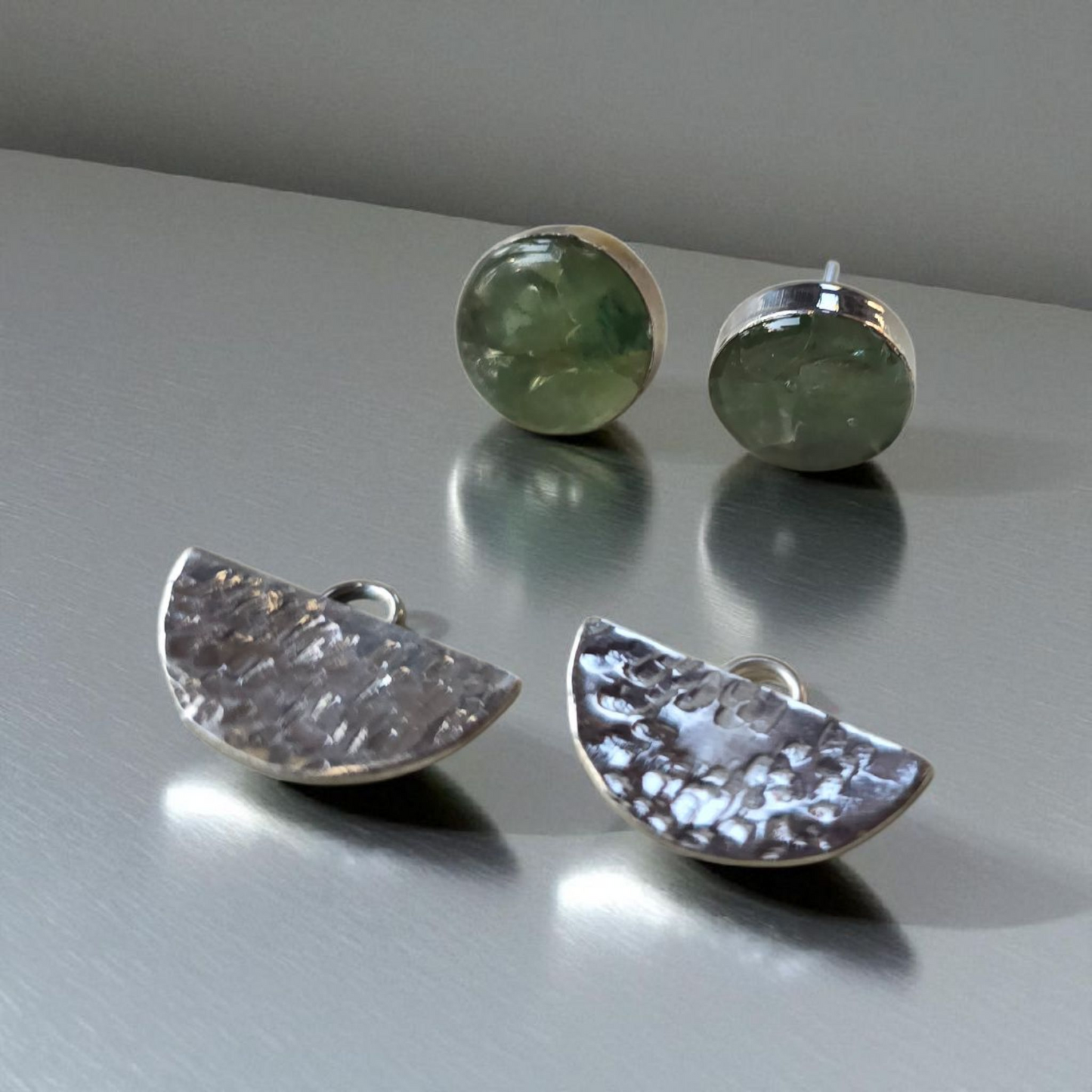 Top Back aros intercambiables PEQUEÑOS Top Jade, Back medio circulo de plata 950