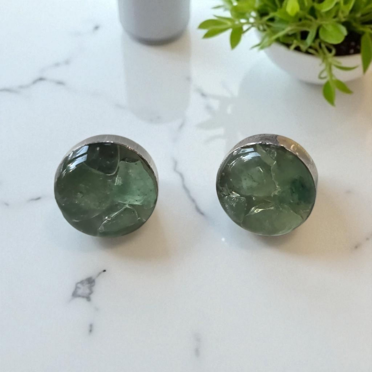 Top Back aros intercambiables PEQUEÑOS Top Jade, Back medio circulo de plata 950