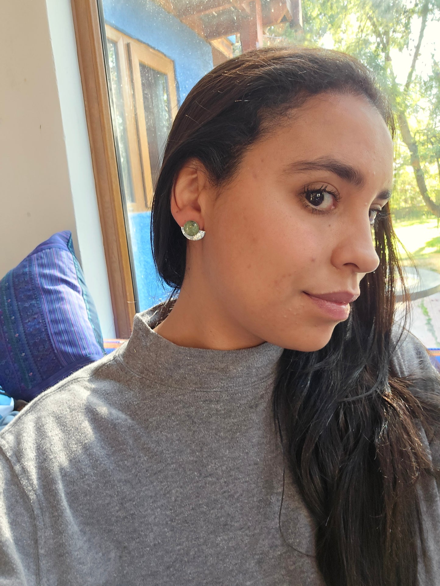 Top Back aros intercambiables PEQUEÑOS Top Jade, Back medio circulo de plata 950