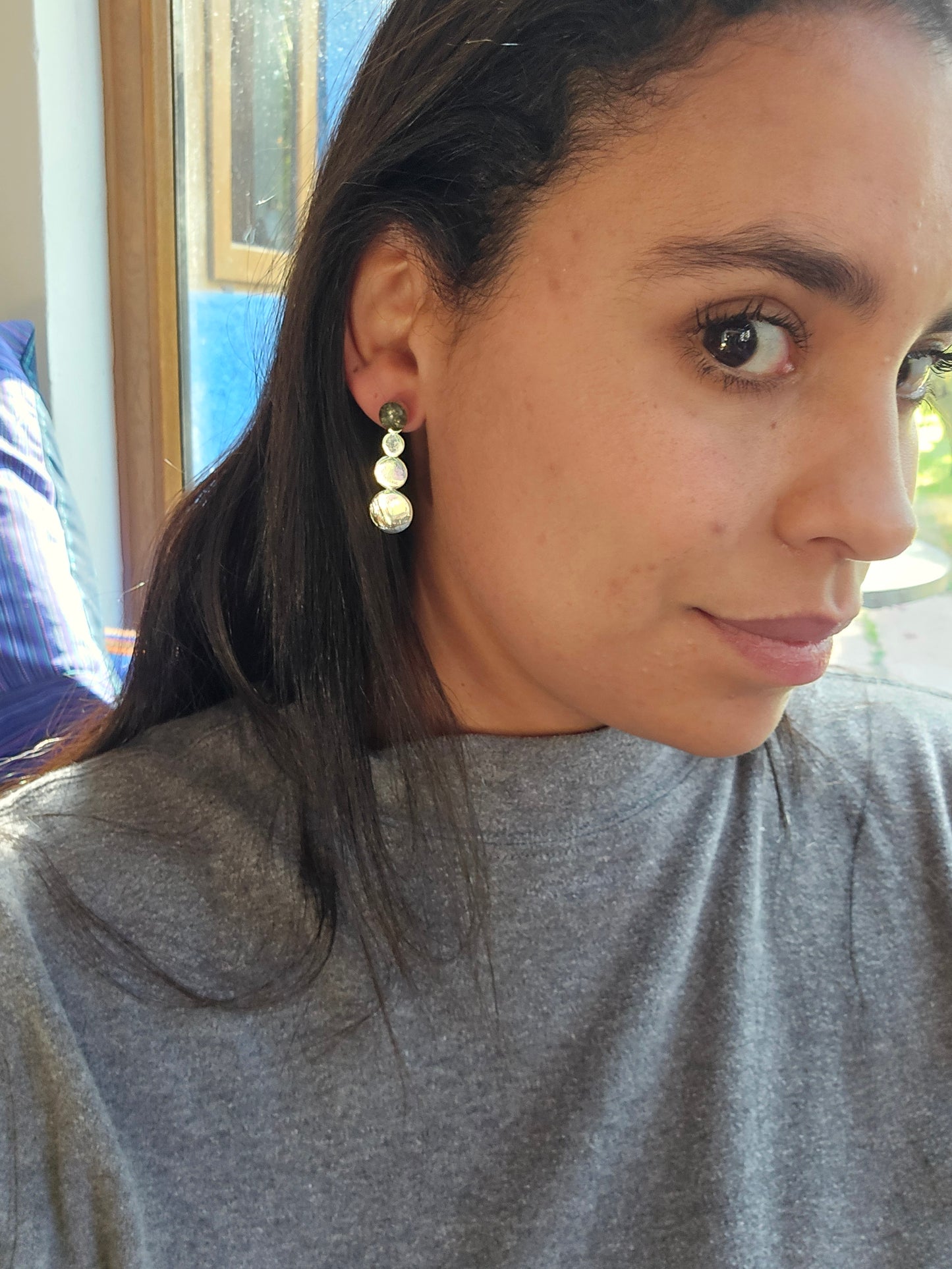 Top Back aros intercambiables GRANDES Top pequeño Pirita, Back Planetas de plata 950