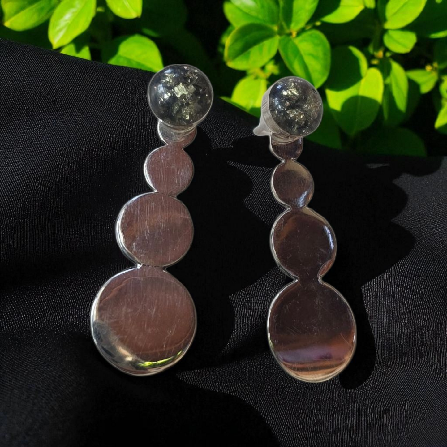 Top Back aros intercambiables GRANDES Top pequeño Pirita, Back Planetas de plata 950