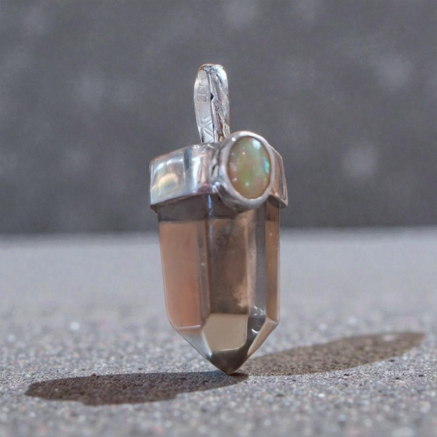 Colgante Punta ópalo y cuarzo ahumado  plata 950