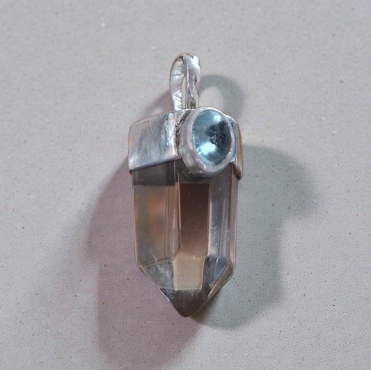 Colgante Punta aguamarina y cuarzo ahumado  plata 950