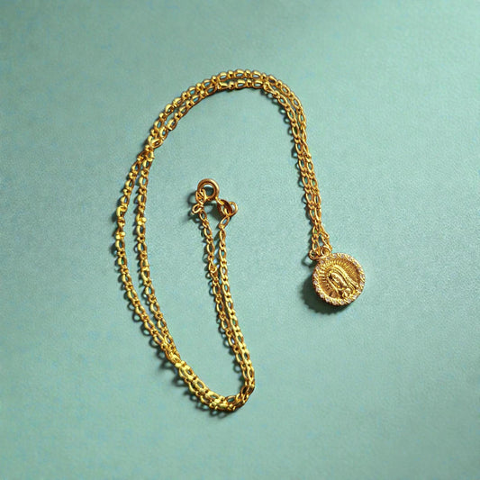 Colgante medalla virgen baño en oro + Cadena